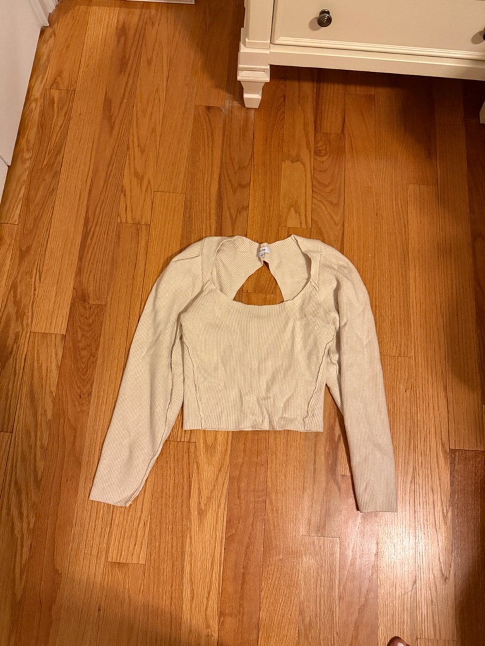 Cream Long-Sleeve Cutout Crop Top Sweater  - Women